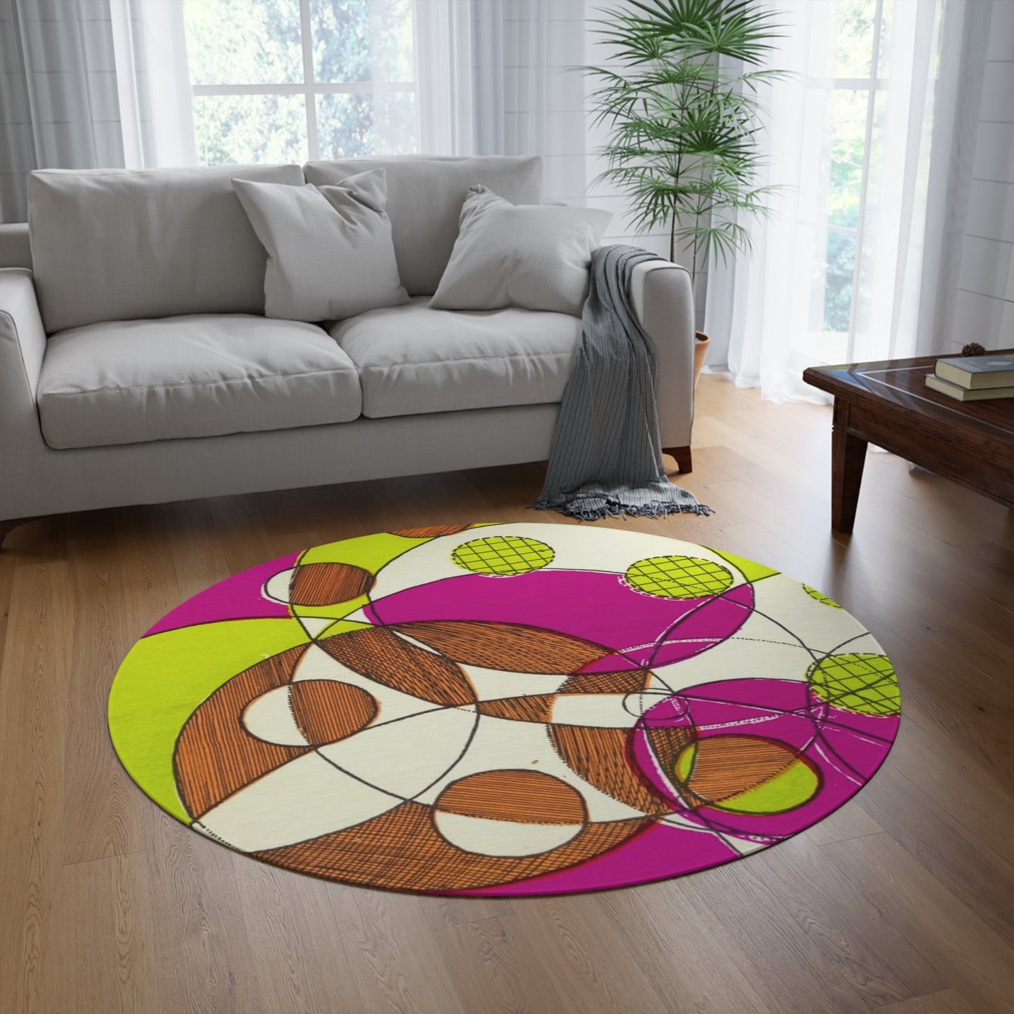 1960's Inspired Retro Style Round Rug